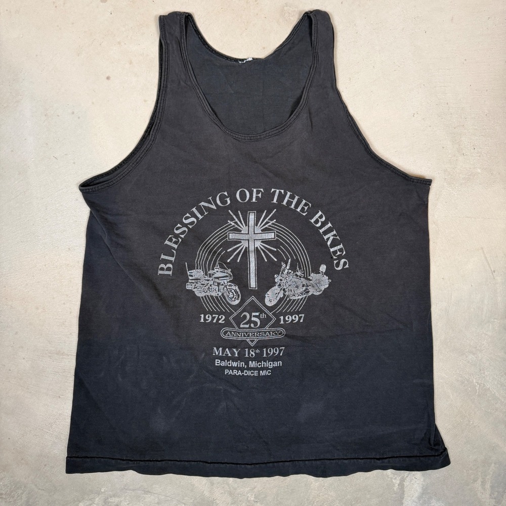 Vintage 1997 Blessing of the Bikes 25th Anniversary Biker Tank Top Black Large